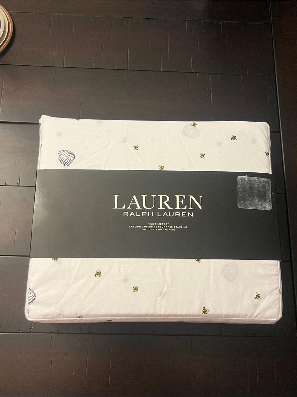 Ralph Lauren Bee Beehive Sheet Set King new White Flat, Fitted. 2 Pillow Cases